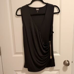 INC International Concepts Women's Black Drape Top with Gold Zipper